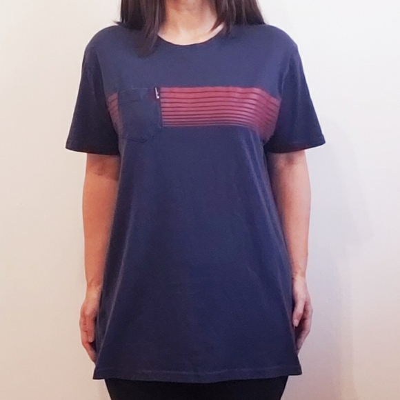 Ben Sherman - Navy Red Stripe Graphic Pocket T-Shirt - Picture 2 of 7